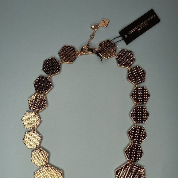 Christian Siriano Necklace Modern Geometric Hexagon Gold Tone Metalli Lo… - Picture 9 of 14